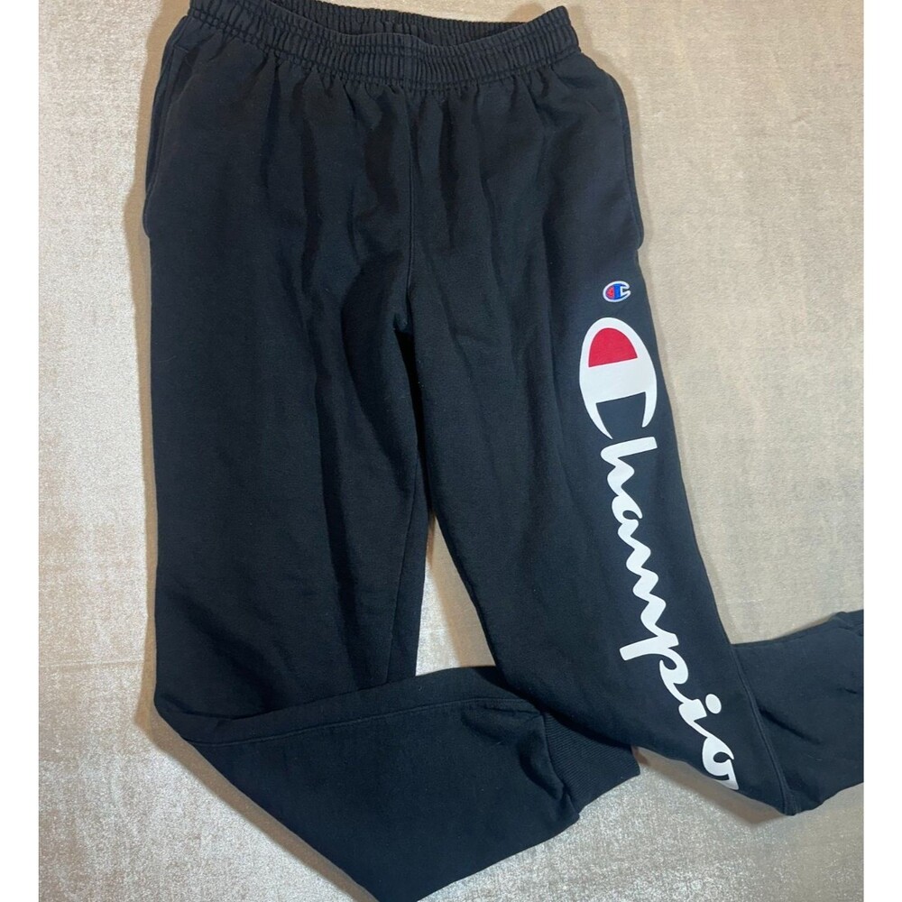Champion Big Logo Jogger Sweatpants Black Athletic Fleece Mens Size S/M